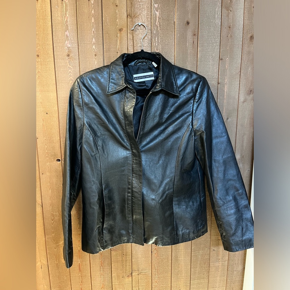 Amanda Smith black leather jacket